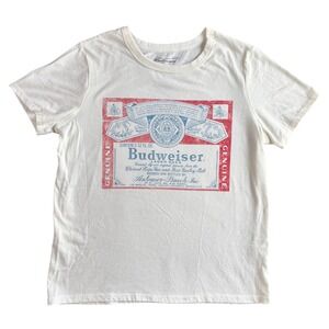 Budweiser Vintage Label Graphic T-Shirt Cream Short Sleeve Womens Medium 2023